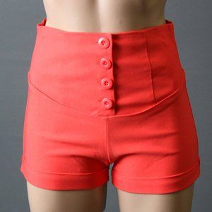 Coral Womens Office Career Work Button High Waist Cuffed Shorts Hot Dress Pants